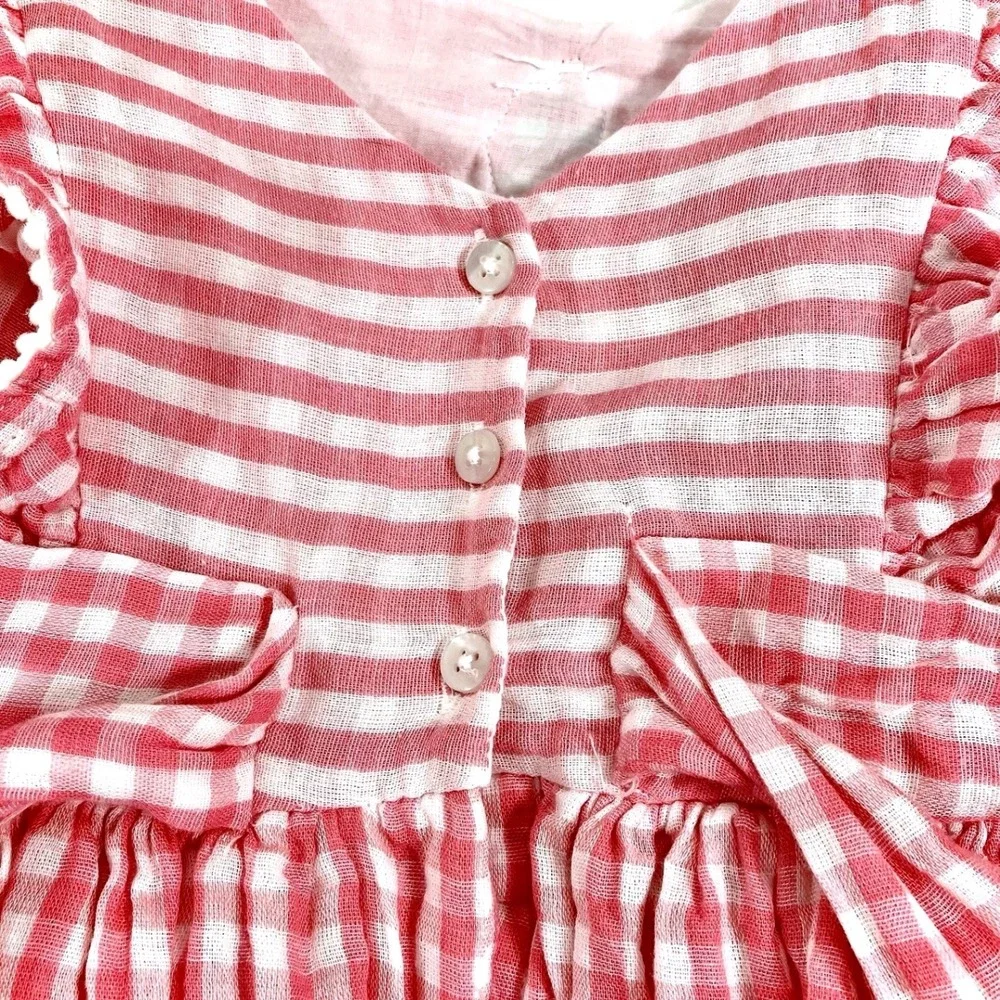 Laura Ashley Dress Pink Gingham Floral Poppy Ruffle‎ Cotton Girls Size 5